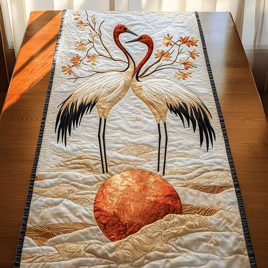 Red Cranes Quilted Table Runner Home Decorations Christmas Gifts For Grandparents