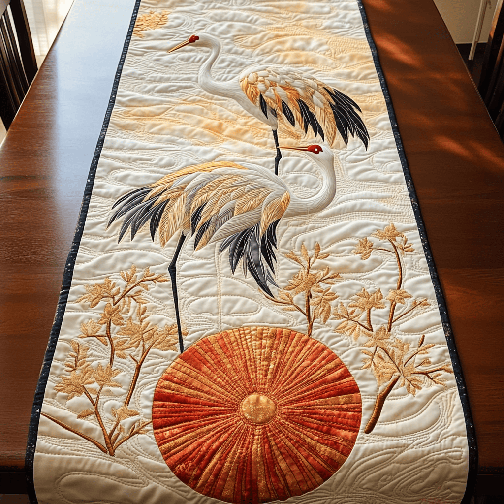 Red Cranes Quilted Table Runner Home Decorations Christmas Gifts For Grandparents 2204
