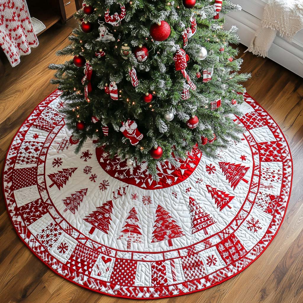 Red Delight Christmas Quilted Tree Skirt Perfect Holiday Gift for Home Decor Lovers