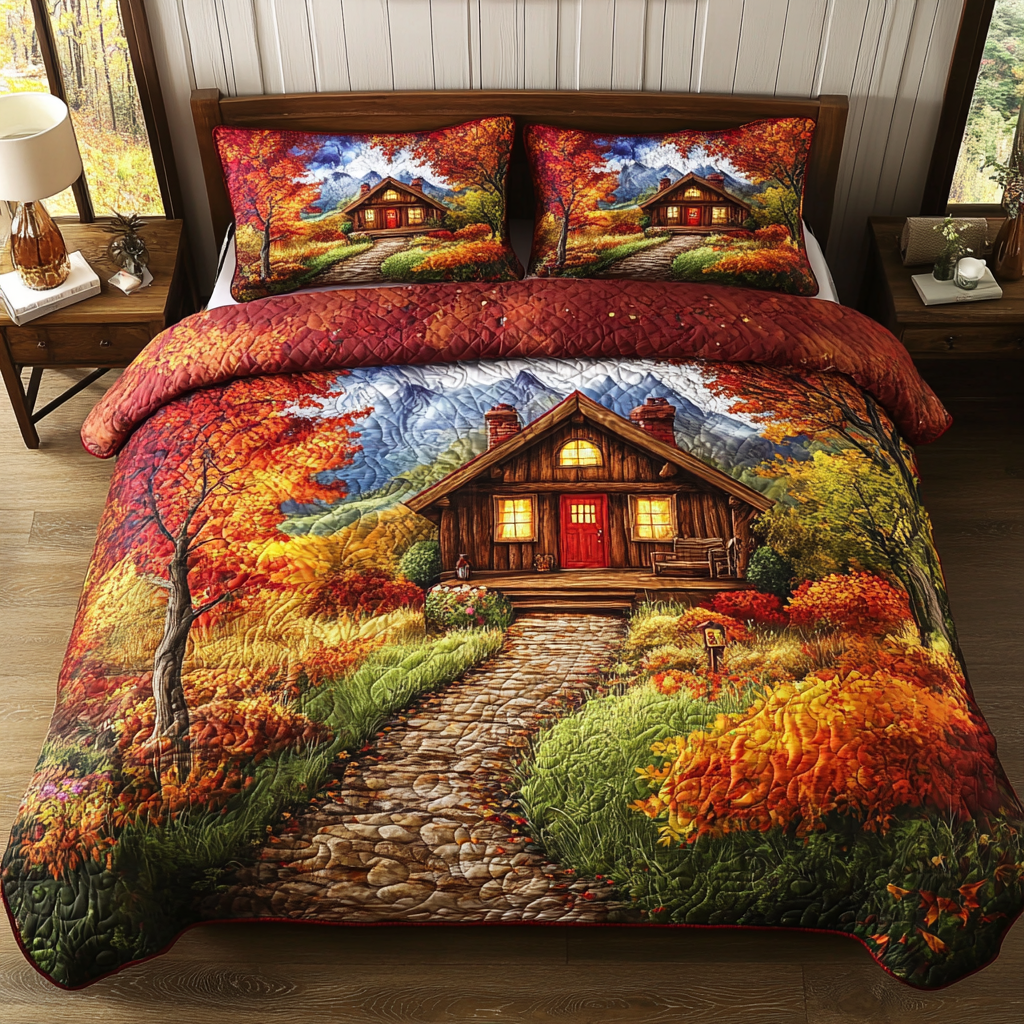 Red Door Cabin Quilted Bedding Set Cool Bedroom Decor Gift Ideas For Fall