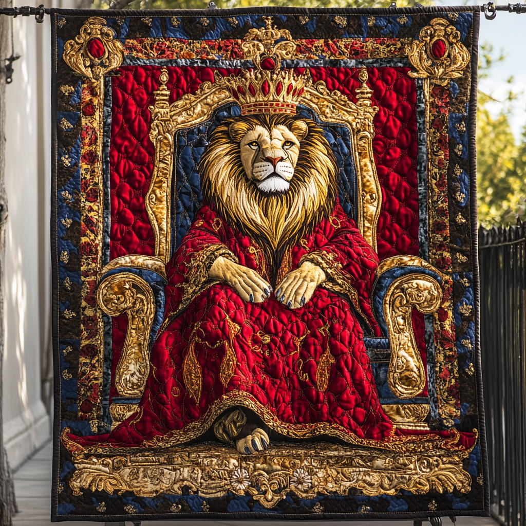Red Emperor Quilted Blanket Lion Blanket Gift For Animal Lover
