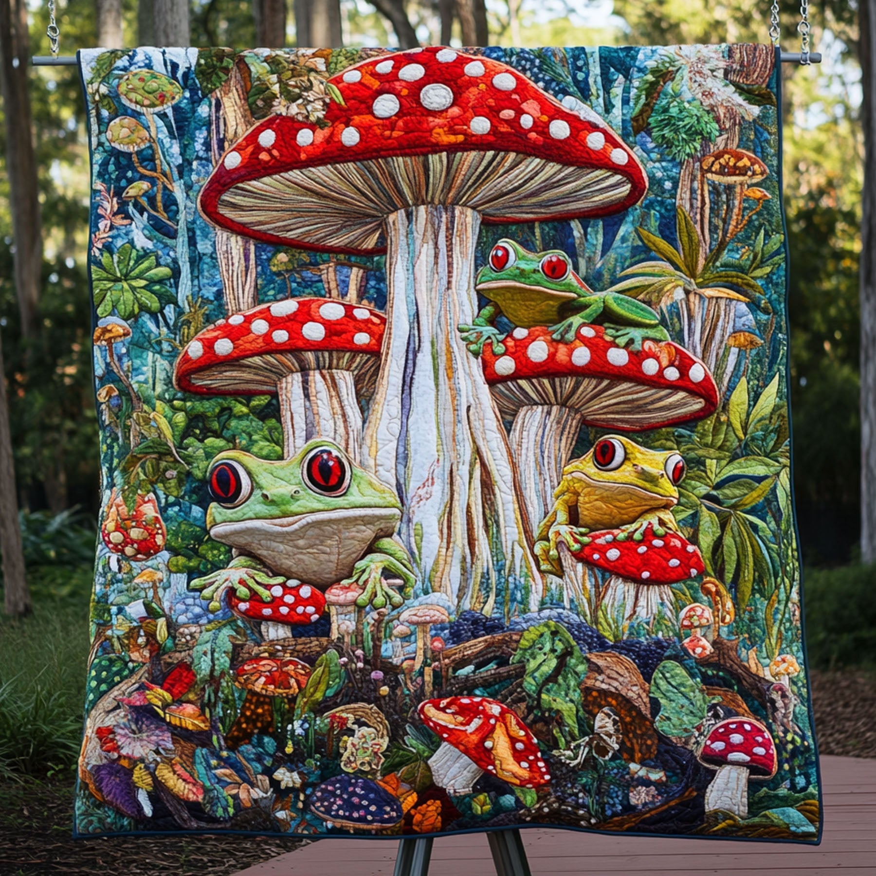 Red-Eyed Rainforest Magic Quilted Blanket Best Couch Throw Blanket Frog Themed Gifts For Adults