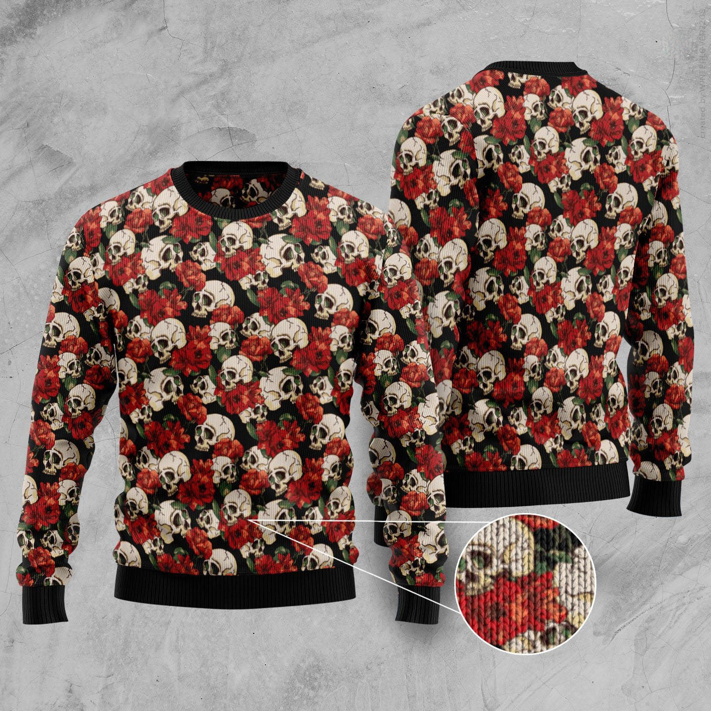 Red Floral Skull Ugly Christmas Sweater Holiday Apparel Christmas Gifts For Boyfriend