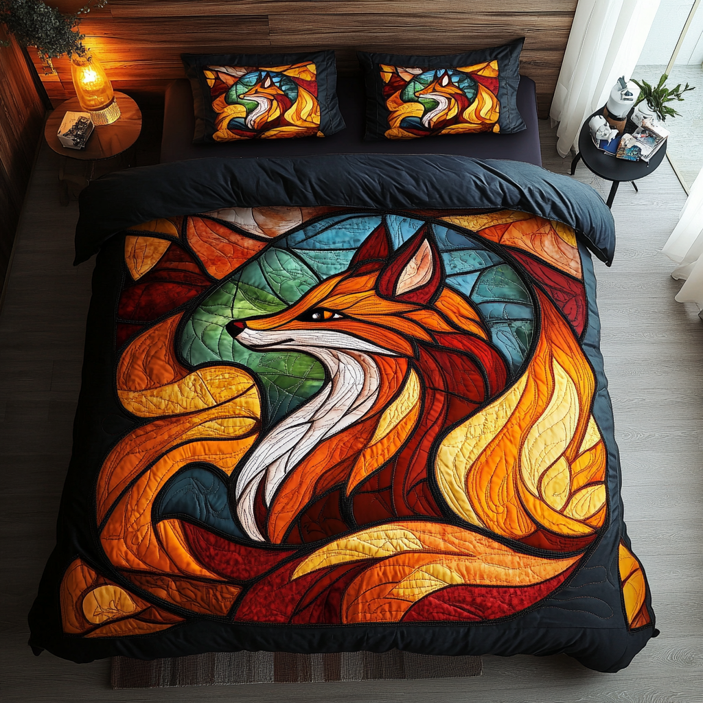 Red Fox Spirit Quilted Bedding Set Bed Room Decoration Unique Gifts For Fox Lovers
