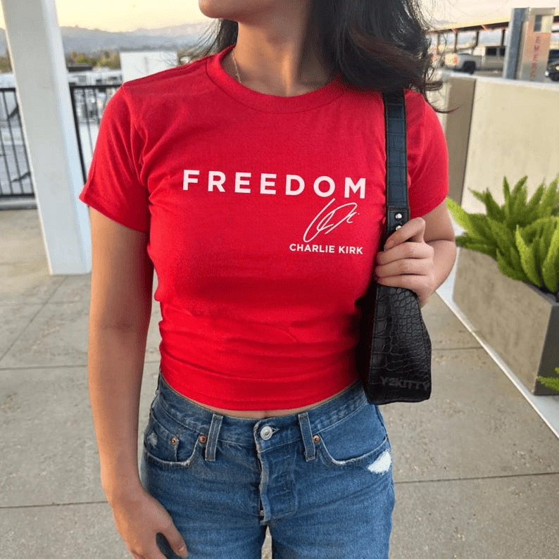Red Freedom Charlie Kirk Signature Red Baby Tee TPUSA Merch