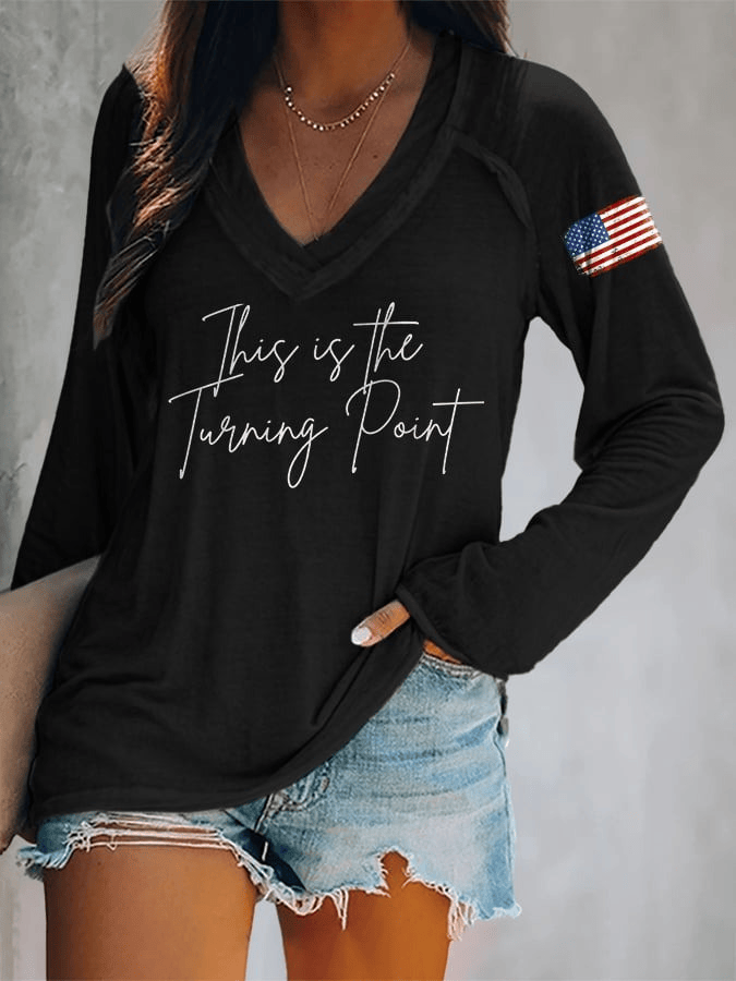 Red Freedom V-neck Shirt This Is The Turning Point Shirt Charlie Kirk T-Shirt Patriotic Gifts for Mom - Image 14