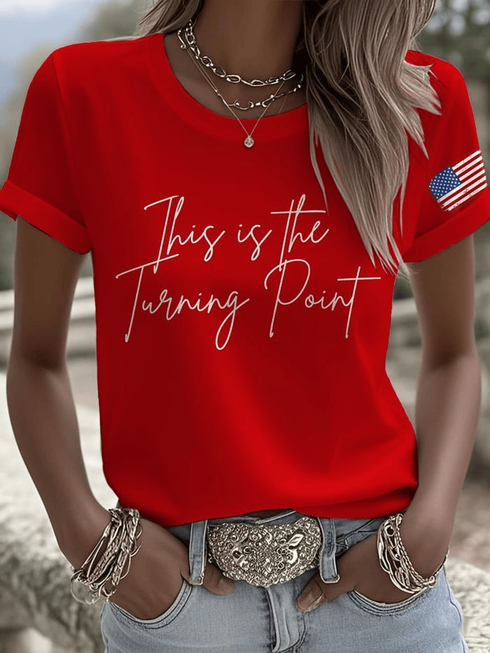 Red Freedom V-neck Shirt This Is The Turning Point Shirt Charlie Kirk T-Shirt Patriotic Gifts for Mom - Image 4