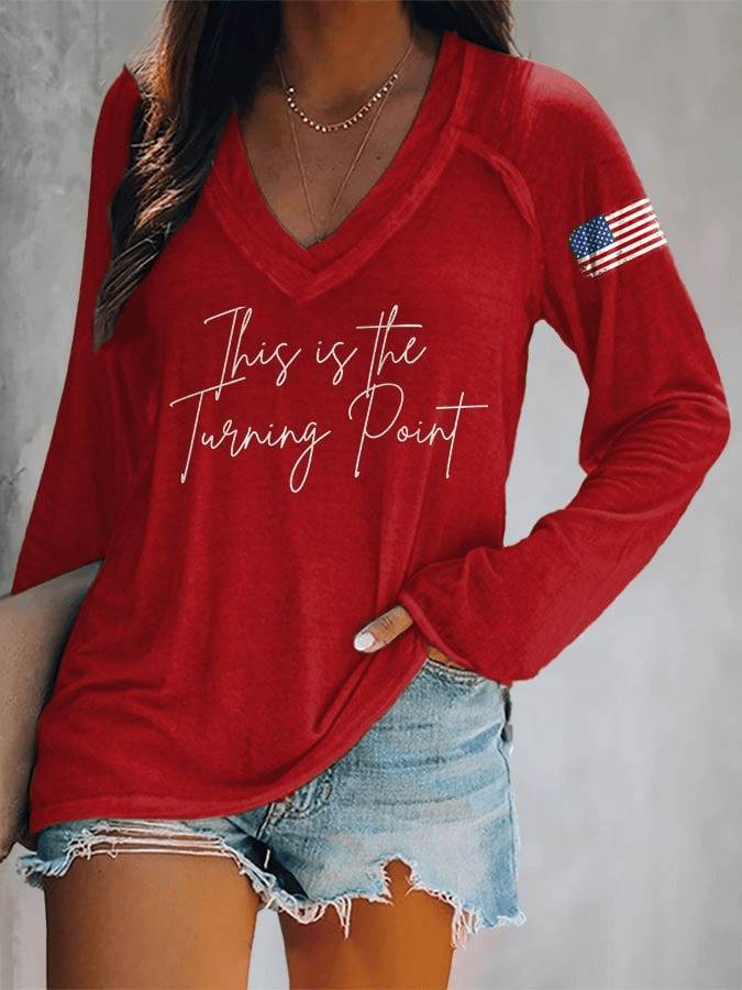 Red Freedom V-neck Shirt This Is The Turning Point Shirt Charlie Kirk T-Shirt Patriotic Gifts for Mom - Image 8