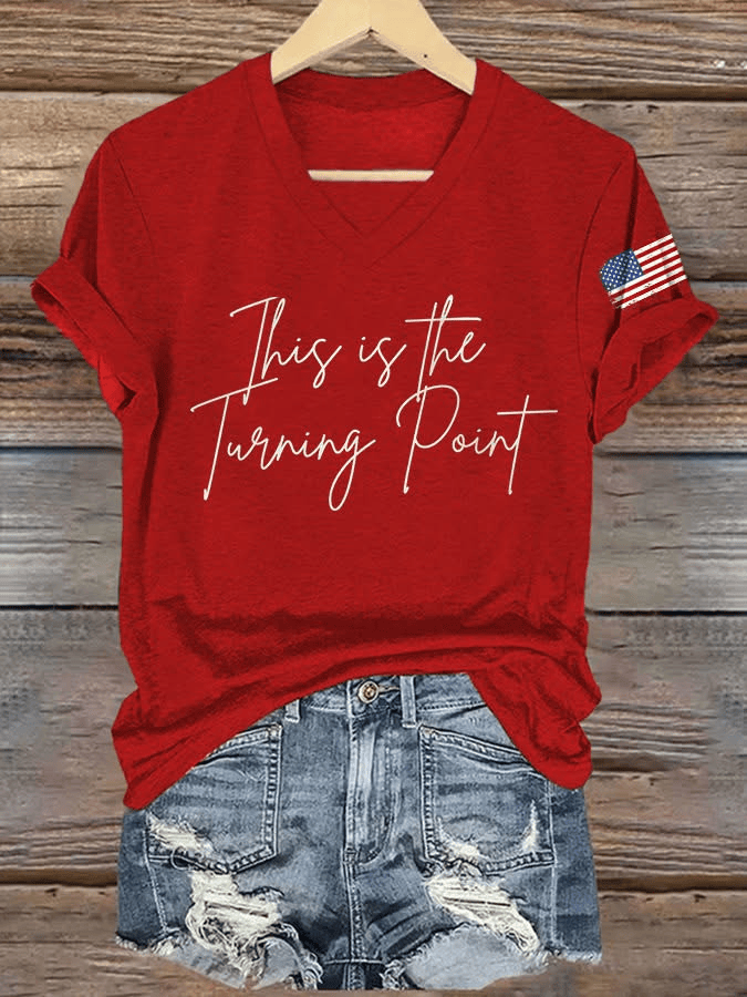 Red Freedom V-neck Shirt This Is The Turning Point Shirt Charlie Kirk T-Shirt Patriotic Gifts for Mom