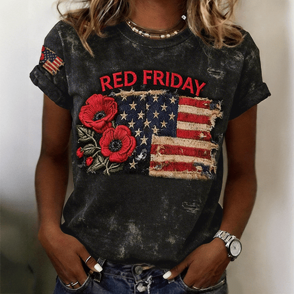 Red Friday American Flag Floral T-Shirt Remember Everyone Deployed Red Friday Clothes Gift For Wife