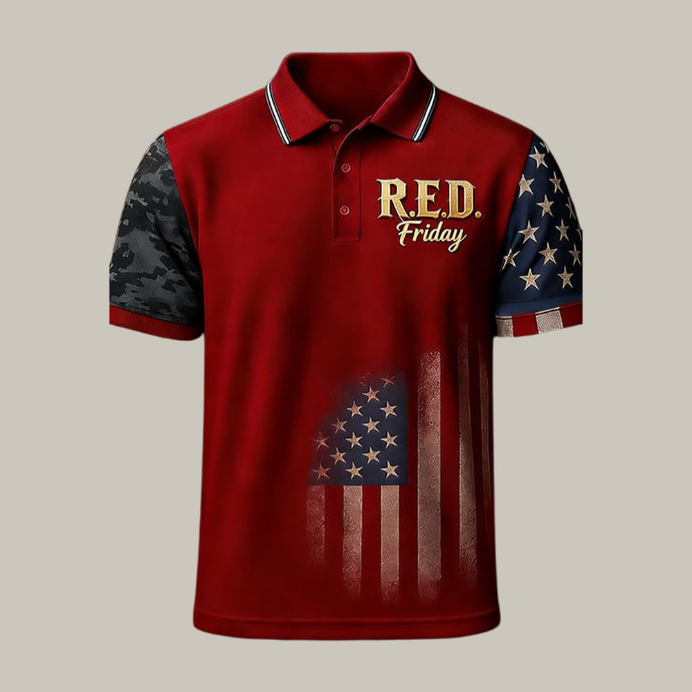 Red Friday American Flag Polo Shirt Vintage Patriotic Graphic Shirt Veteran Gift Idea
