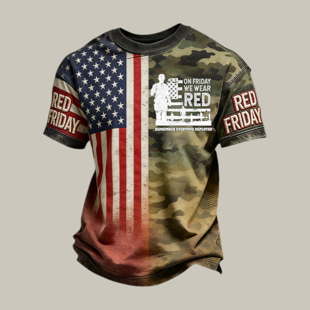 Red Friday American Flag T-Shirt On Fridays We Wear Red Shirt Memorial Day Gift
