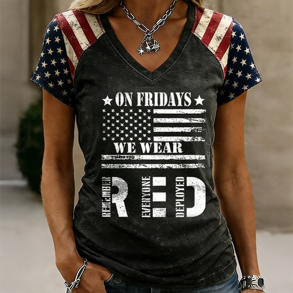 Red Friday Art V-Neck Shirt On Fridays We Wear Red Shirt Red Fridays Gift For Mother