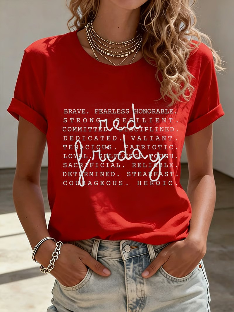 Red Friday Brave Fearless Honorable T-Shirt Military Values Graphic Tee Best Gift For US Veterans