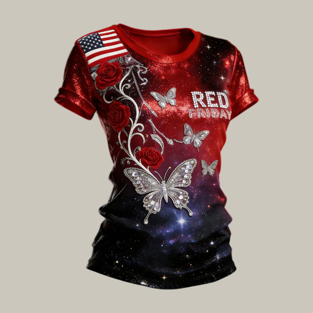 Red Friday Butterfly American Flag T-Shirt Remember Everyone Deployed Shirt Red Friday Gift For Mom