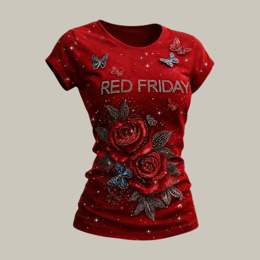 Red Friday Butterfly Floral T-Shirt Commemorative Red Friday Shirt Best Gift For Mother's Day