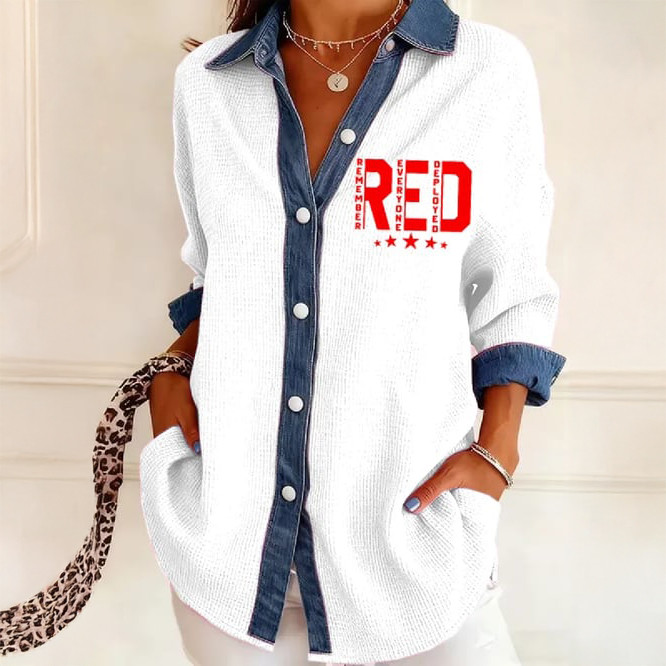 Red Friday Button Up Long Sleeve Shirt Support Our Troops Red Friday Clothing Memorial Gift For Mom