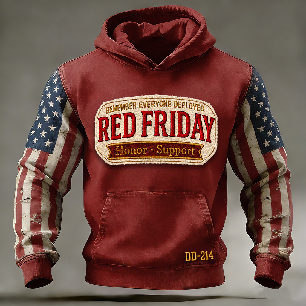 Red Friday DD 214 Hoodie Remember Every Deployed Hooded Sweatshirt Memorial Gift