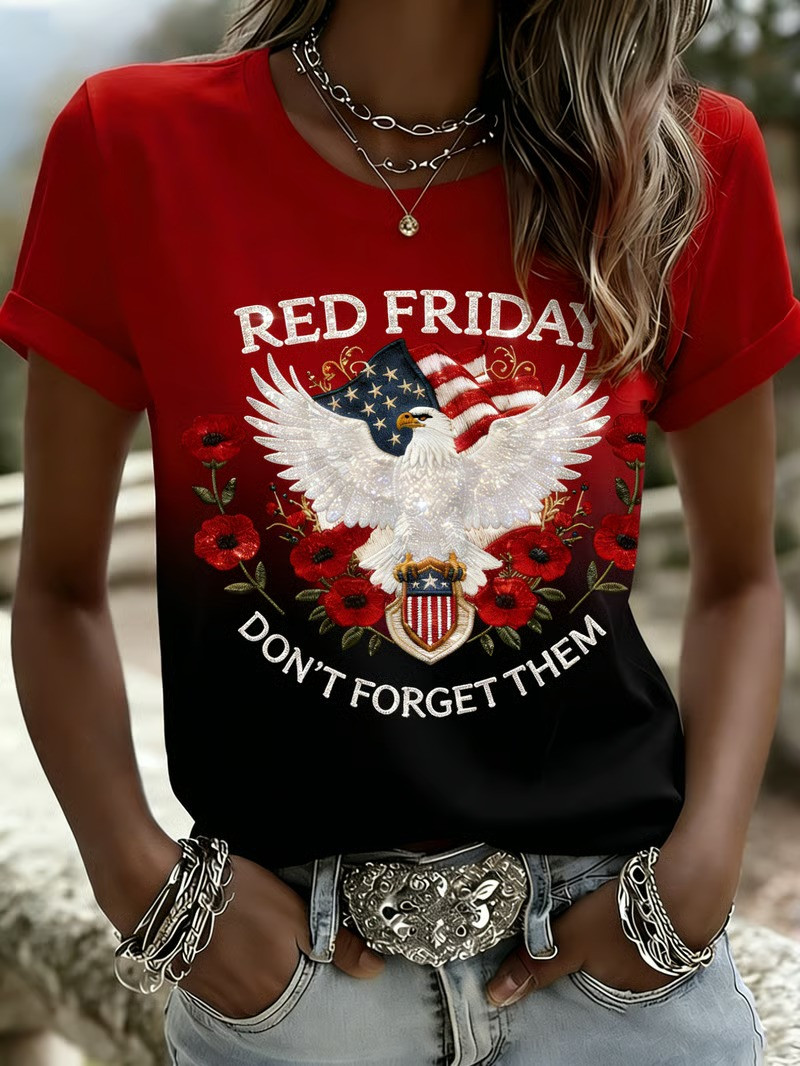 Red Friday Eagle Crest T-Shirt Patriotic Memorial Tribute Support Wear Gift for Mom