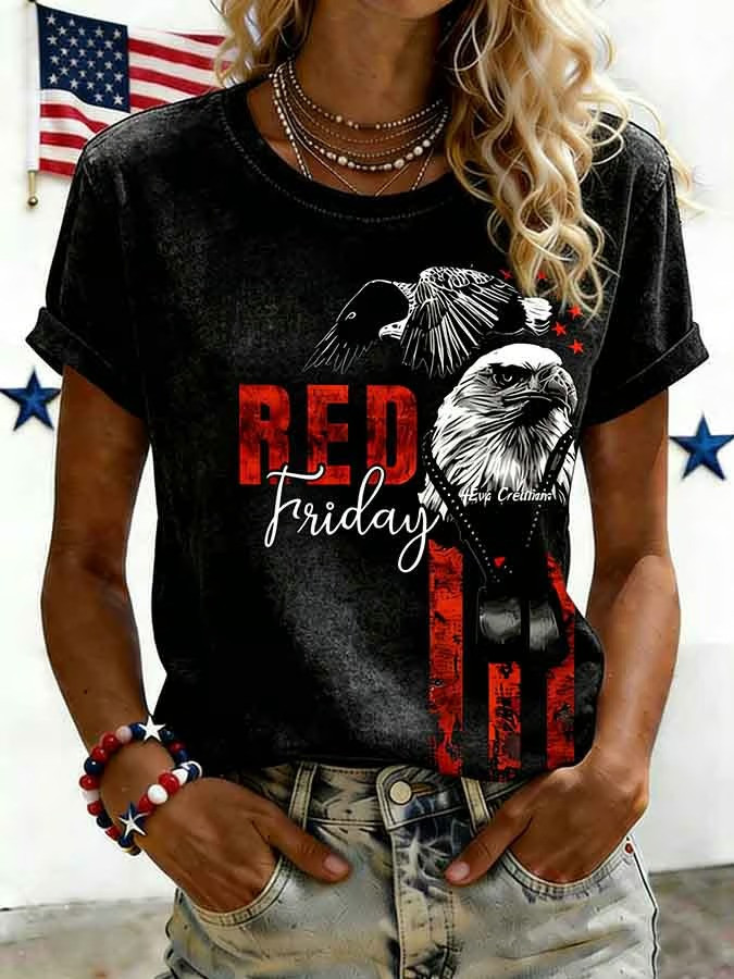 Red Friday Eagle Cross T-Shirt Patriotic Memorial Tribute Support Wear Gift for Her