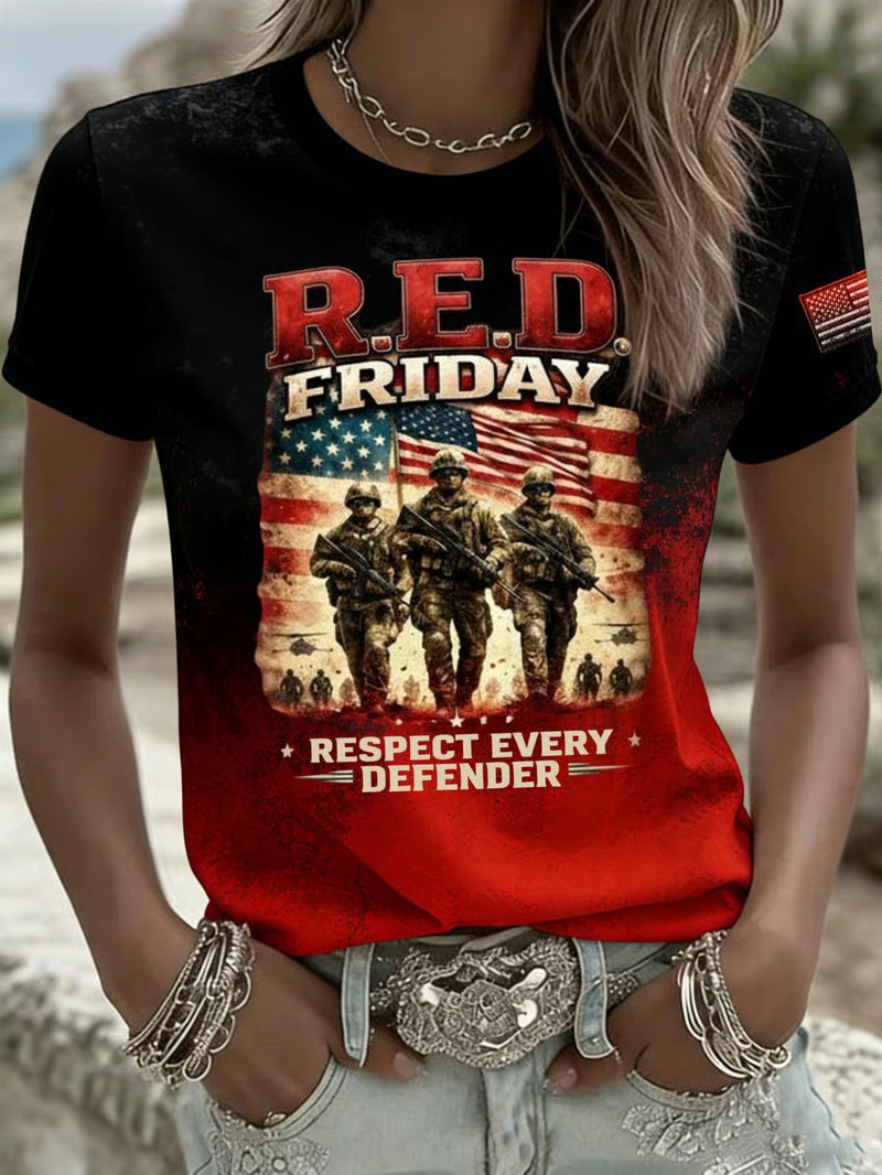 Red Friday Eagle Flag T-Shirt Patriotic Memorial Tribute Support Apparel Gift for Mom
