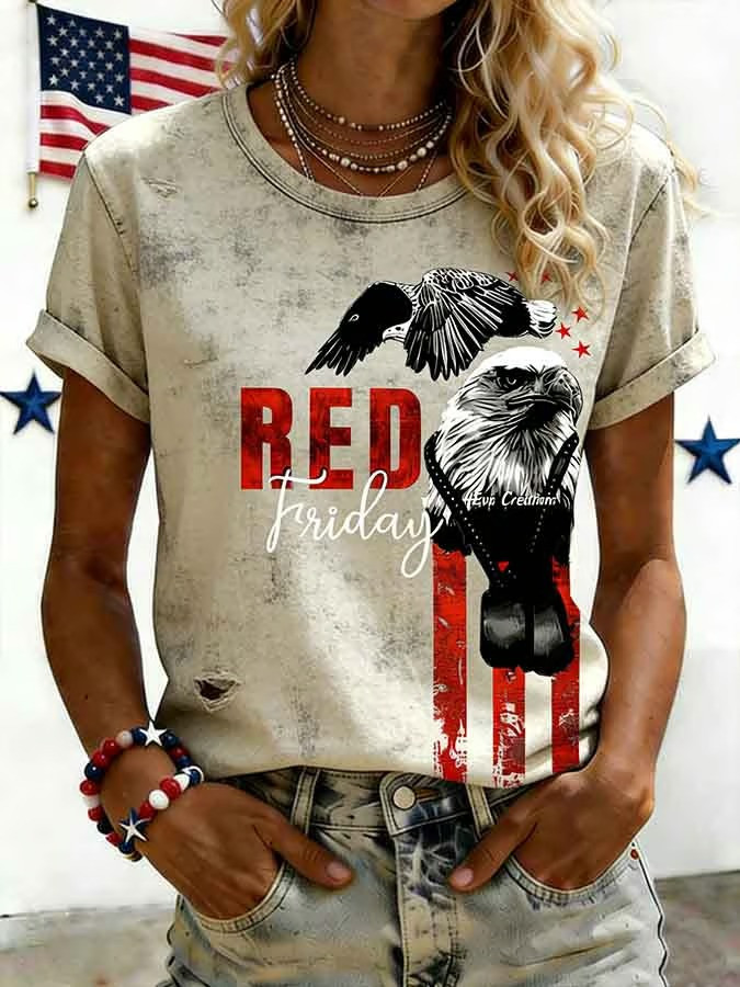 Red Friday Eagle Tribute T-Shirt Patriotic Memorial Support Apparel Gift for Mom