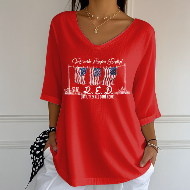 Red Friday Everyone Everyone Deployed V-Neck Long Sleeve Shirt American Flag Until They Get Home Apparel