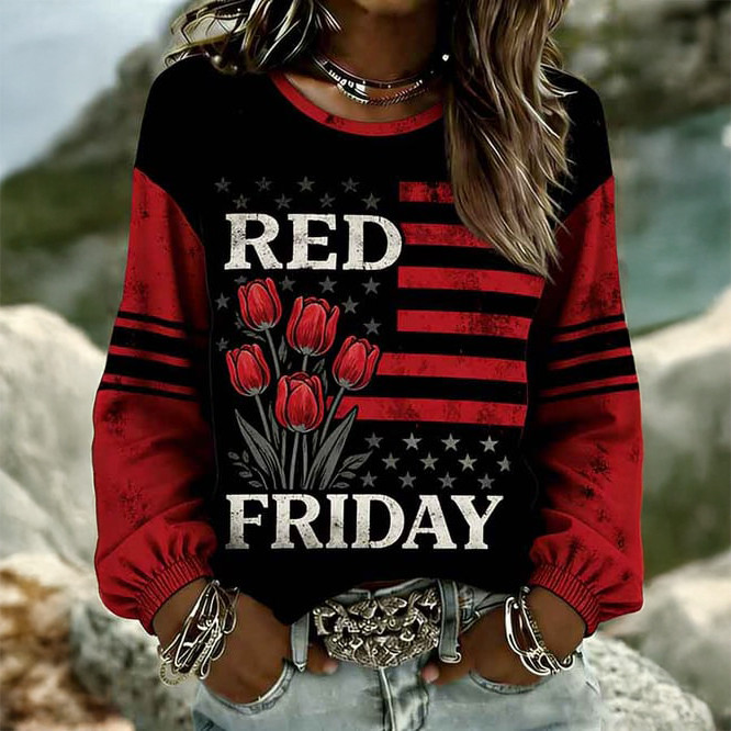 Red Friday Floral Sweatshirt American Flag On Fridays We Wear Red Apparel Gift For Mother