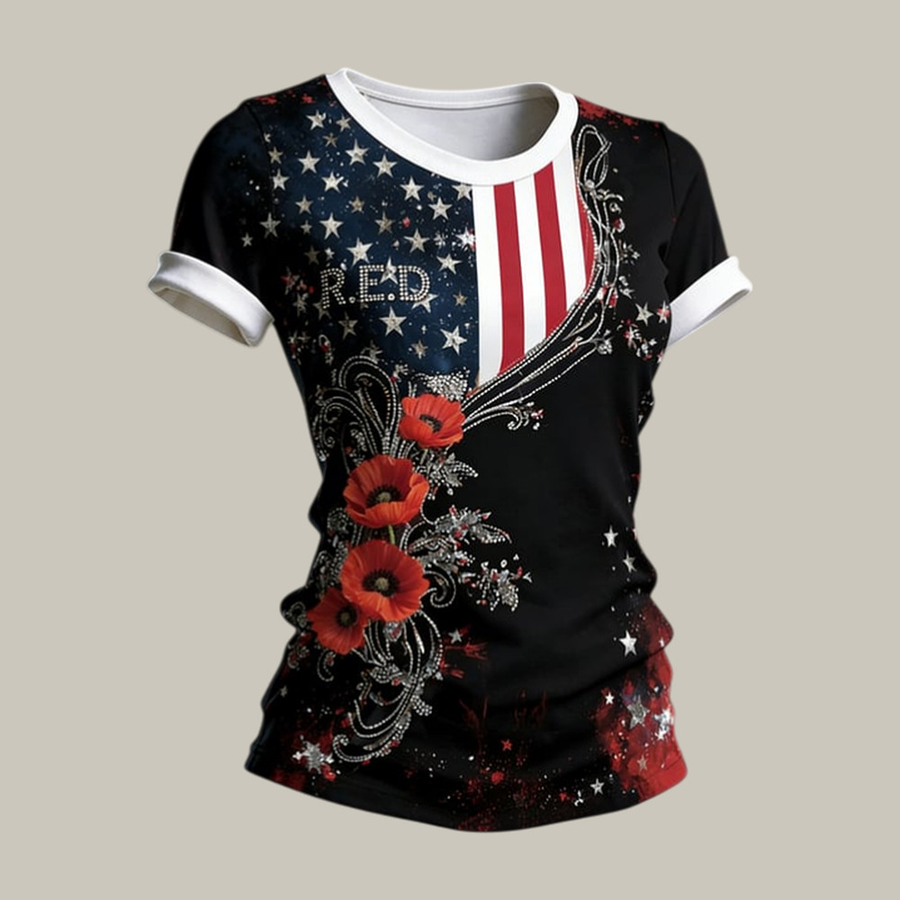 Red Friday Floral T-Shirt American Flag Remember Everyone Deployed Shirt Gift For Mom
