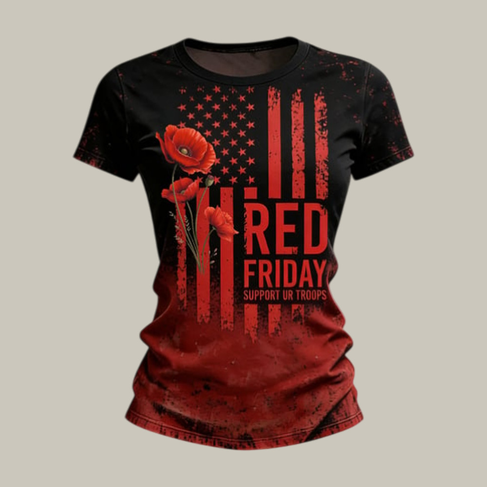 Red Friday Floral T-Shirt American Flag Remember Everyone Deployed Shirt Present For Mom
