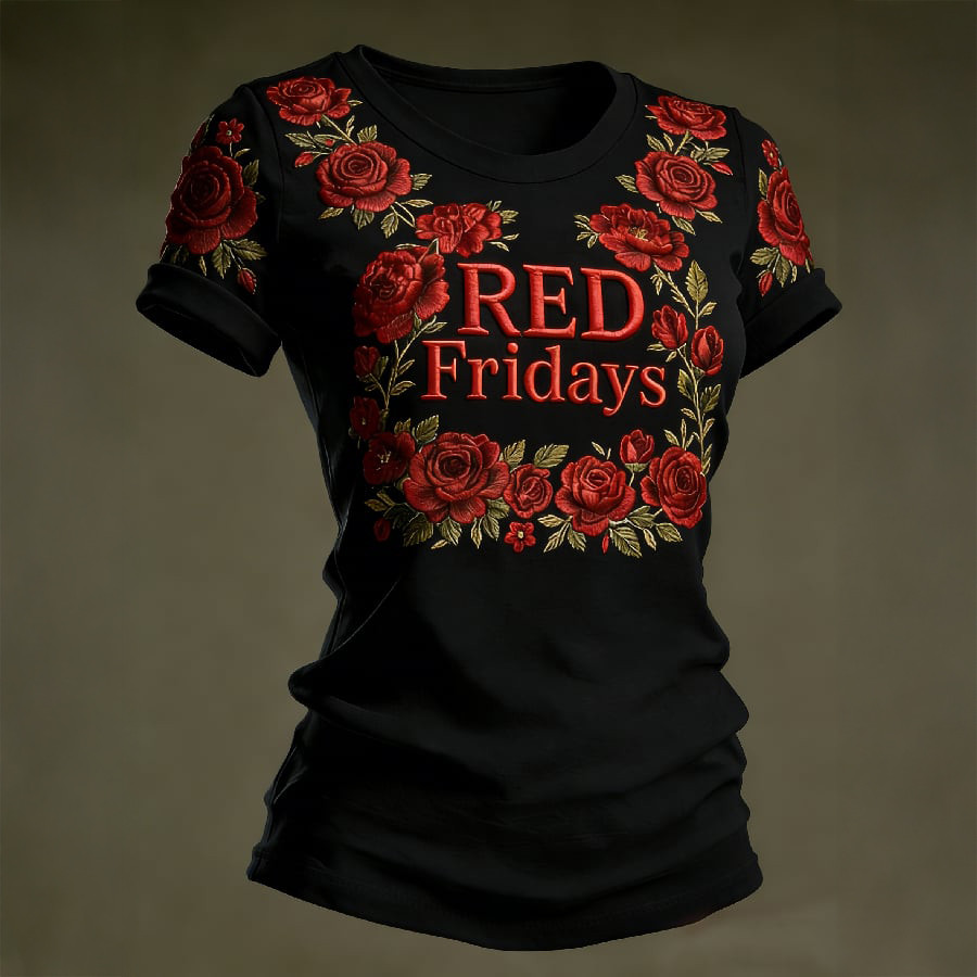 Red Friday Floral T-Shirt On Friday We Wear Red Shirt Patriotic Veteran Gift
