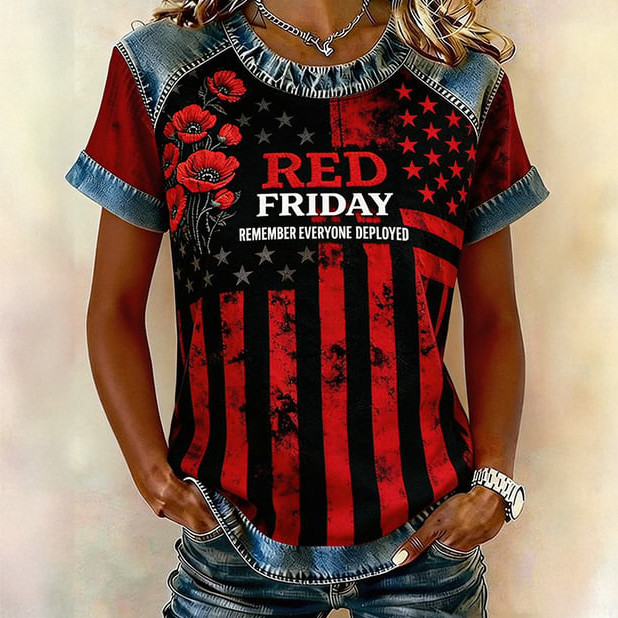 Red Friday Floral T-Shirt Remember Everyone Deployed Merch Gift For Wife