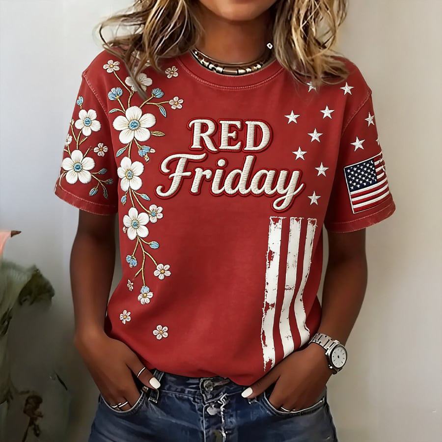Red Friday Floral T-Shirt We Wear Red On Fridays Shirt Veteran Tribute Gift