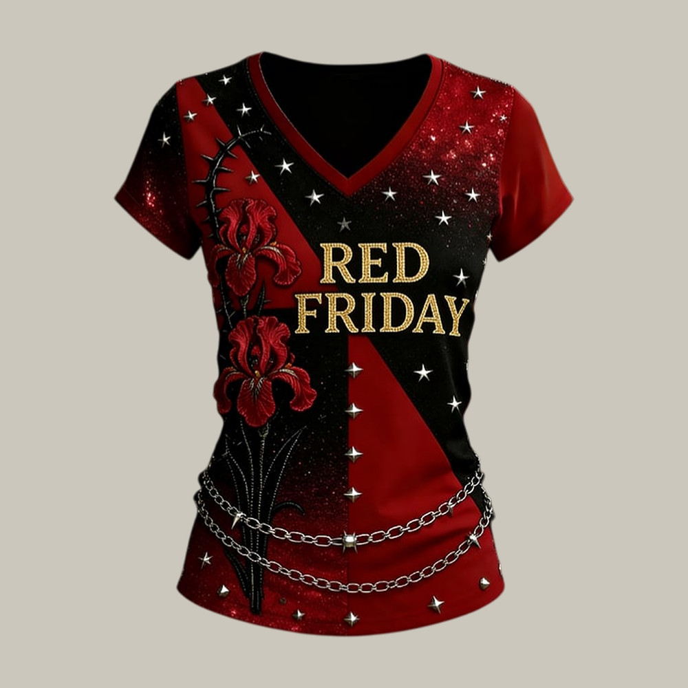 Red Friday Floral V-Neck Shirt Remember Everyone Deployed Clothes Red Friday Gift For Mom