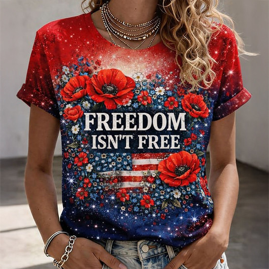 Red Friday Freedom Isn't Free Floral T-Shirt Remember Everyone Deployed Shirt Memorial Day Gift