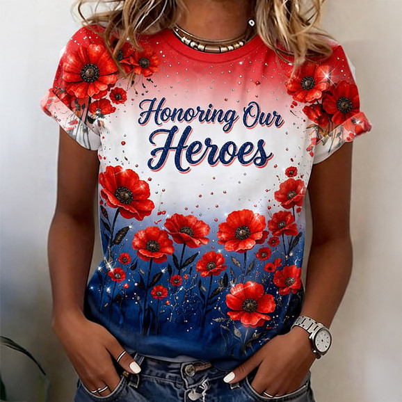 Red Friday Honoring Our Heroes Floral T-Shirt Remember Everyone Deployed Shirt Red Friday Gift