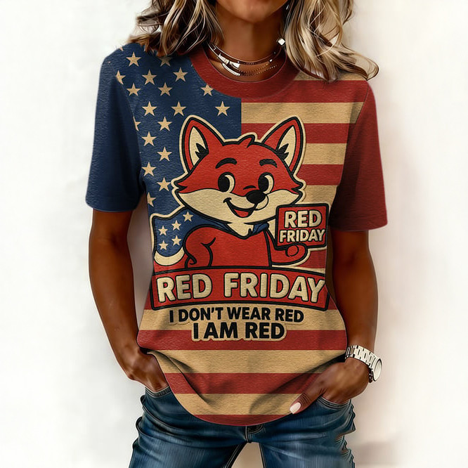 Red Friday I Don't Wear Red Fox T-Shirt American Flag Red Friday Shirt Veteran Tribute Gift