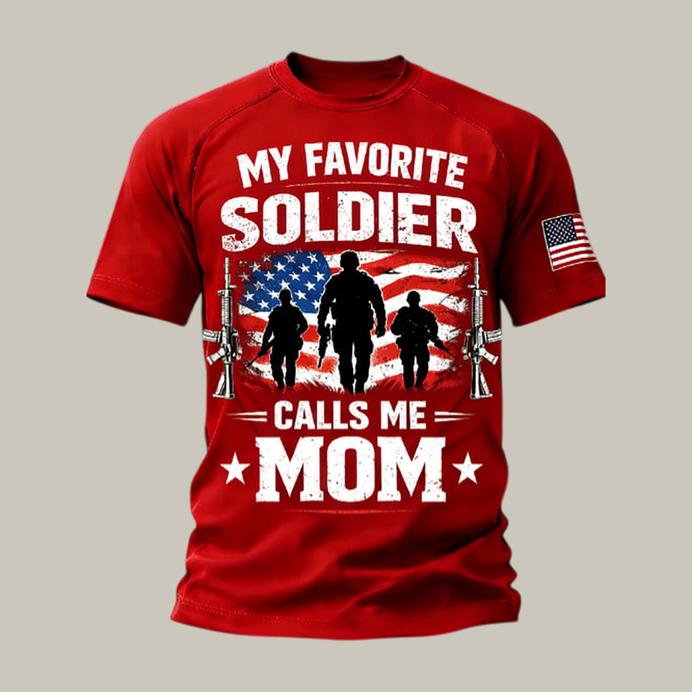 Red Friday My Favorite Soldier Calls Me Mom T-Shirt American Flag Red Friday Shirt Commemorative Gift