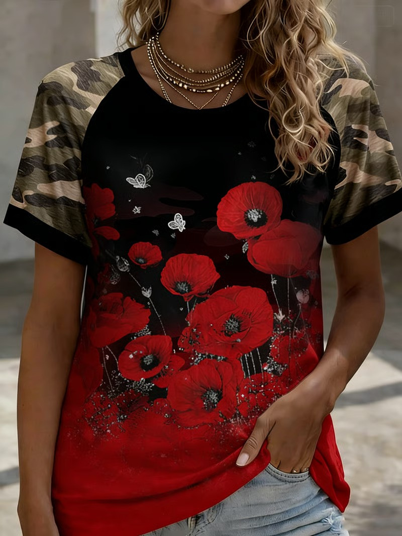 Red Friday Poppy Field T-Shirt Memorial Day Tribute Patriotic Apparel Gift for Her