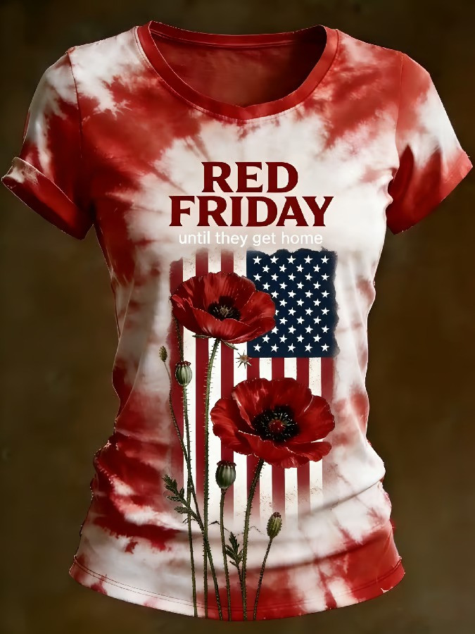 Red Friday Poppy Flag T-Shirt Memorial Day Patriotic Tribute Apparel Gift for Mom
