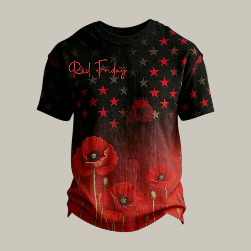 Red Friday Poppy Flower American Flag T-Shirt Remember Everyone Deployed Clothes Gift For Red Friday