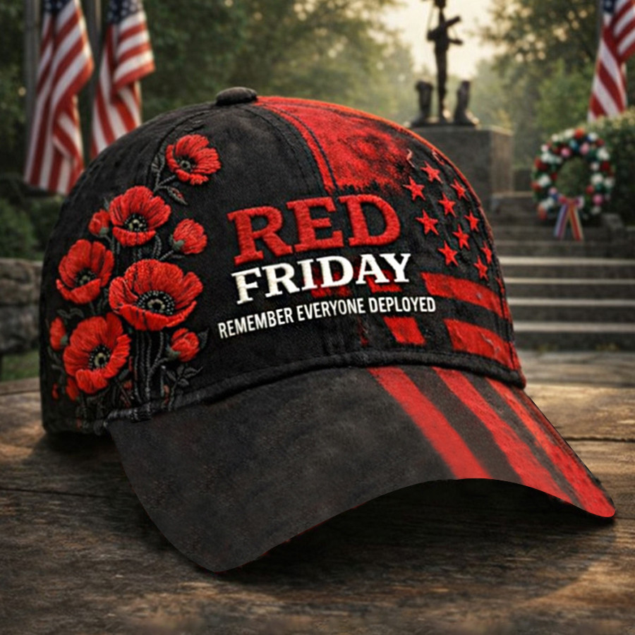 Red Friday Poppy Flower Hat American Flag Remember Everyone Deployed Baseball Cap