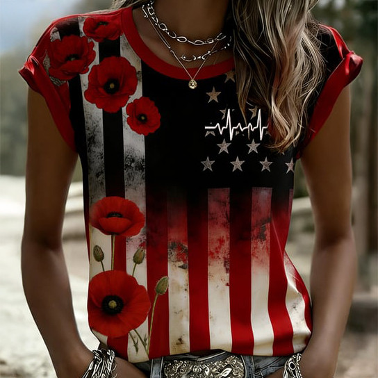 Red Friday Poppy Flower T-Shirt American Flag I Wear Red On Fridays Shirt Mom Birthday Gift