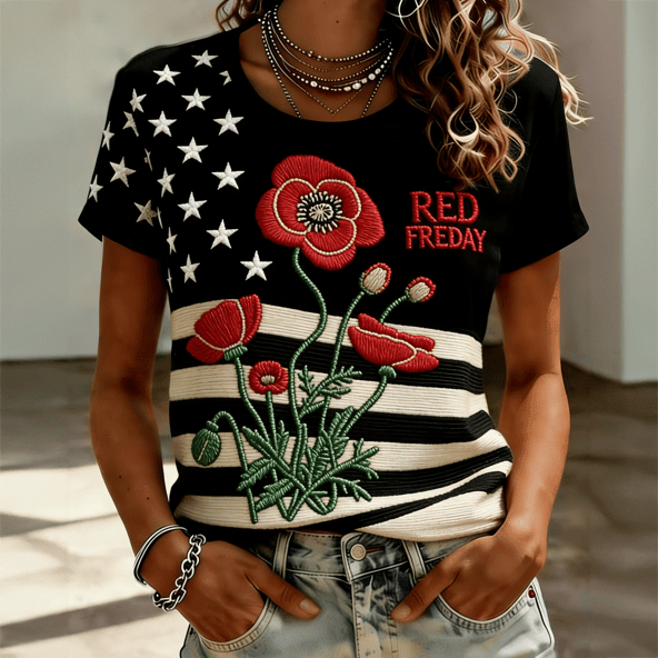 Red Friday Poppy Flower T-Shirt American Flag Red Friday Clothing Line Mother's Day Gift