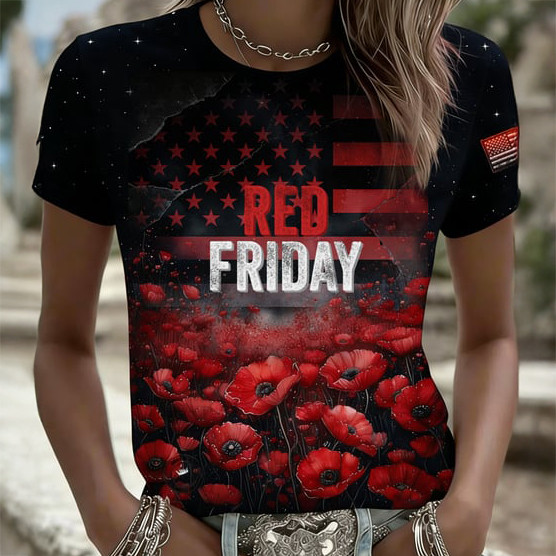 Red Friday Poppy Flower T-Shirt American Flag Remember Everyone Deployed Shirt Gift For Wife