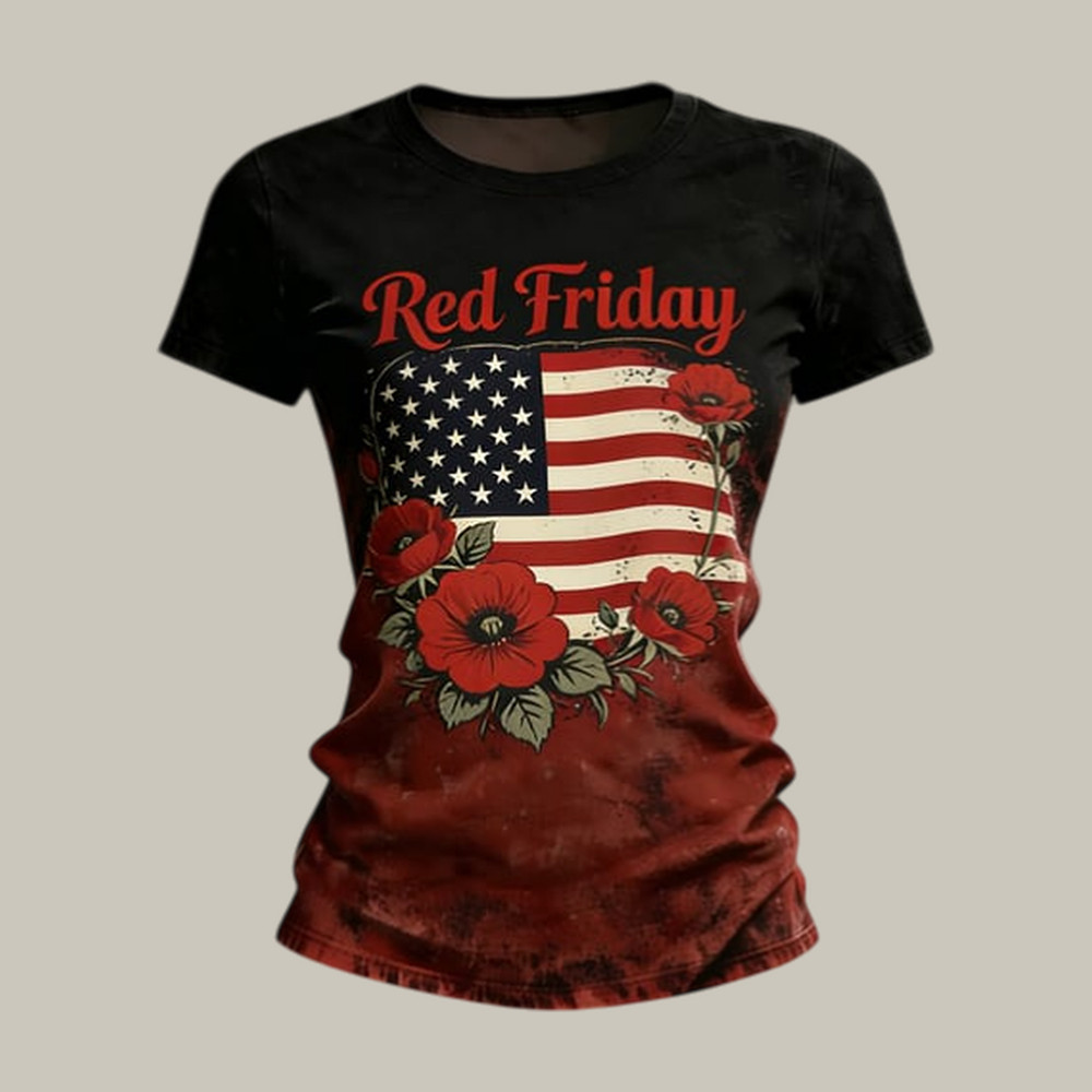 Red Friday Poppy Flower T-Shirt American Flag Remember Everyone Deployed Shirt Present For Wife