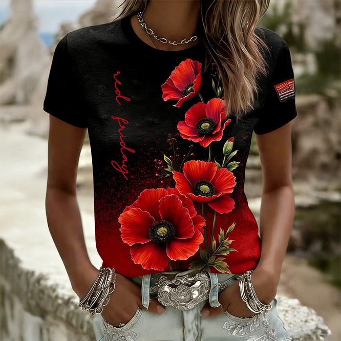 Red Friday Poppy Flower T-Shirt I Wear Red On Fridays Shirt Best Gift For Memorial Day