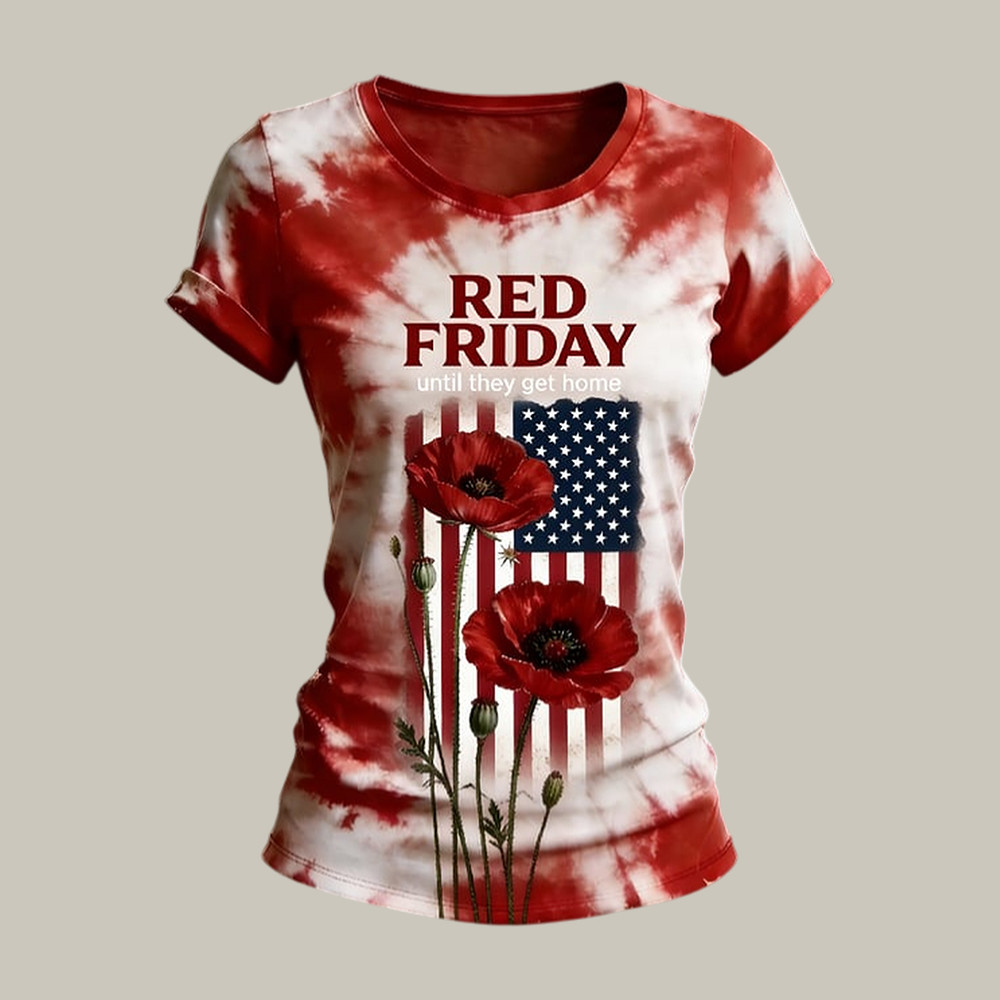 Red Friday Poppy Flower T-Shirt We Wear Red On Fridays Clothes Memorial Day Present