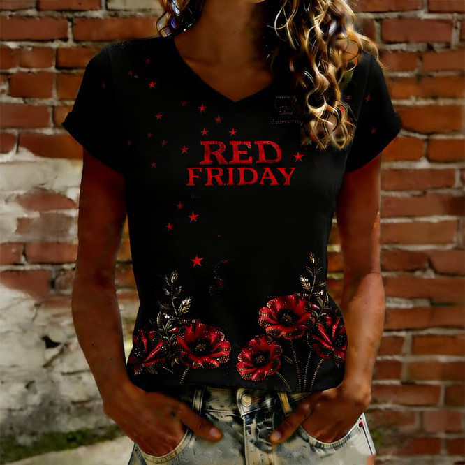 Red Friday Poppy Flower V-Neck Shirt Remember Everyone Deployed Clothes Gift For Red Fridays