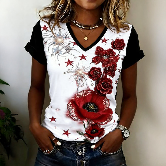 Red Friday Poppy Flower V-Neck Shirt Remember Everyone Deployed Red Friday Merch Memorial Day Gift For Wife